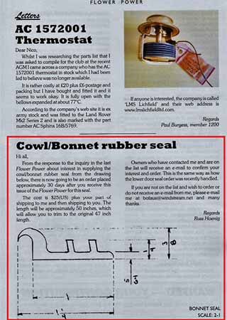 Cowl/Bonnet Rubber Seal