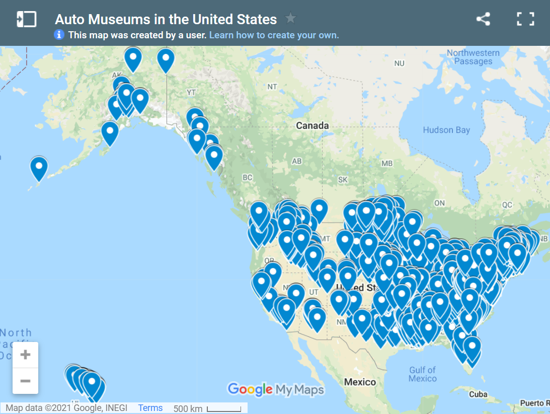 Map of US Automotive Museums